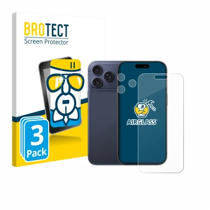 Vorderseite einer Produktverpackung mit dem Markenlogo BROTECT. Daneben ist das Gerät Apple iPhone 17 Pro Max (Display+Kamera)