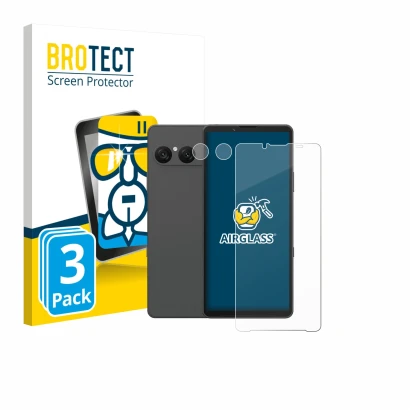 Vorderseite einer Produktverpackung mit dem Markenlogo BROTECT. Daneben ist das Gerät Sony Xperia 10 VII (Display+Kamera) mit 