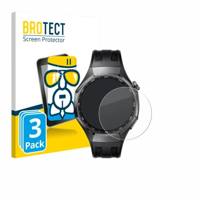 Vorderseite einer Produktverpackung mit dem Markenlogo BROTECT. Daneben ist das Gerät Huawei Watch GT 6 Pro (46 mm) mit dem zu
