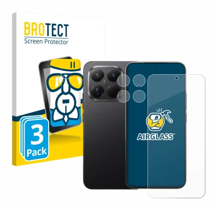 Vorderseite einer Produktverpackung mit dem Markenlogo BROTECT. Daneben ist das Gerät Xiaomi 15T Pro (Display+Kamera) mit dem 