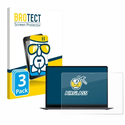 Vorderseite einer Produktverpackung mit dem Markenlogo BROTECT. Daneben ist das Gerät Samsung Galaxy Book6 Pro 16" mit dem zug