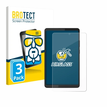 Vorderseite einer Produktverpackung mit dem Markenlogo BROTECT. Daneben ist das Gerät Lenovo Tab K9 mit dem zugehörigen Displa