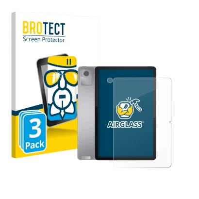 Vorderseite einer Produktverpackung mit dem Markenlogo BROTECT. Daneben ist das Gerät Lenovo Tab M11 (Display+Kamera) mit dem 