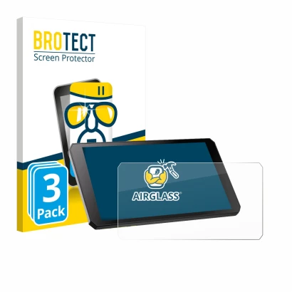 Vorderseite einer Produktverpackung mit dem Markenlogo BROTECT. Daneben ist das Gerät RiderNav R7M mit dem zugehörigen Display