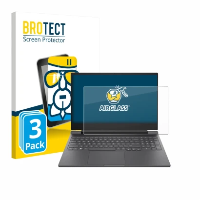 Vorderseite einer Produktverpackung mit dem Markenlogo BROTECT. Daneben ist das Gerät HP Victus 16-r0024nf mit dem zugehörigen