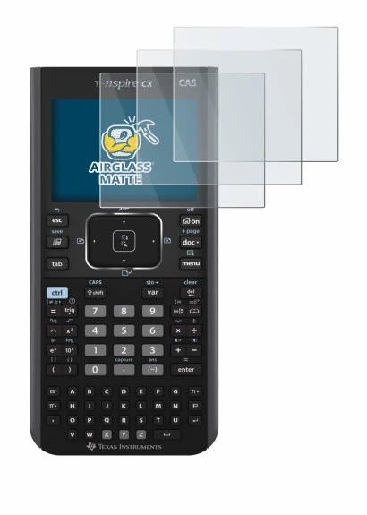 Abbildung des Geräts Texas Instruments Nspire CX CAS mit einer Vielzahl des Displayschutzes.