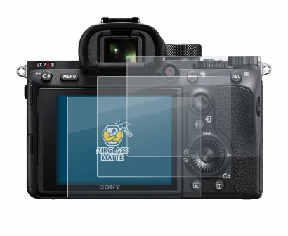Abbildung des Geräts Sony Alpha 7R III mit einer Vielzahl des Displayschutzes.