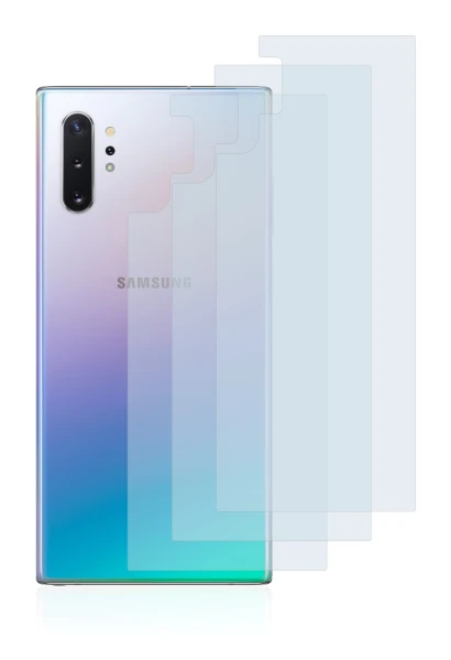 Abbildung des Geräts Samsung Galaxy Note 10 Plus (Rückseite) mit einer Vielzahl des Displayschutzes.
