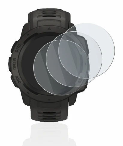 Abbildung des Geräts Garmin Instinct Solar mit einer Vielzahl des Displayschutzes.