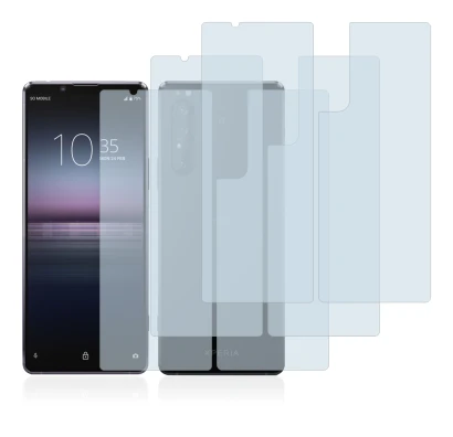Abbildung des Geräts Sony Xperia 1 II (Display+Rückseite) mit einer Vielzahl des Displayschutzes.