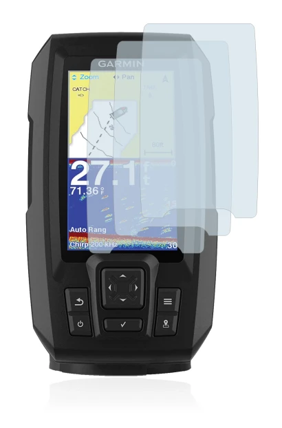 Abbildung des Geräts Garmin Striker Vivid 4cv mit einer Vielzahl des Displayschutzes.