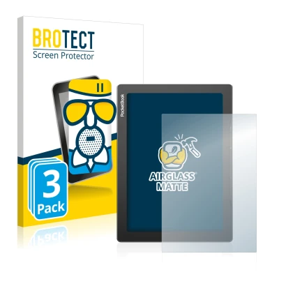 Vorderseite einer Produktverpackung mit dem Markenlogo BROTECT. Daneben ist das Gerät PocketBook InkPad Lite mit dem zugehörig