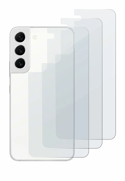 Abbildung des Geräts Samsung Galaxy S22 5G (Rückseite) mit einer Vielzahl des Displayschutzes.