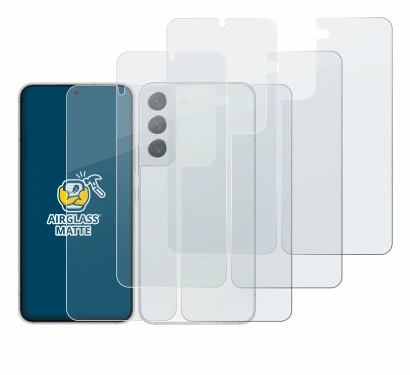 Abbildung des Geräts Samsung Galaxy S22 5G (Display+Rückseite) mit einer Vielzahl des Displayschutzes.