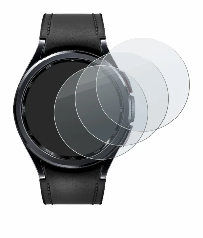 Abbildung des Geräts Samsung Galaxy Watch 6 Classic (47 mm) mit einer Vielzahl des Displayschutzes.