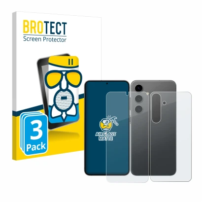 Vorderseite einer Produktverpackung mit dem Markenlogo BROTECT. Daneben ist das Gerät Samsung Galaxy S24 Plus (Display+Rücksei