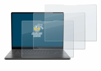 Abbildung des Geräts ASUS ROG Zephyrus G16 2024 mit einer Vielzahl des Displayschutzes.