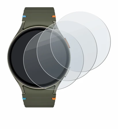 Abbildung des Geräts Samsung Galaxy Watch 7 (44 mm) mit einer Vielzahl des Displayschutzes.