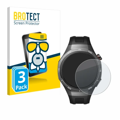 Vorderseite einer Produktverpackung mit dem Markenlogo BROTECT. Daneben ist das Gerät Huawei Watch GT 5 Pro (46 mm) mit dem zu
