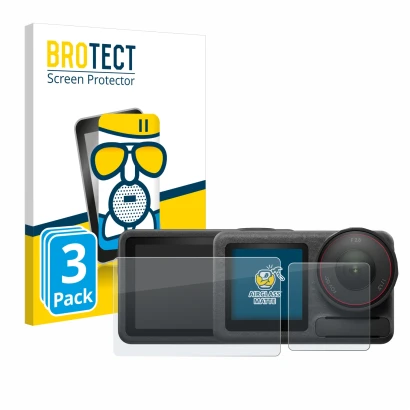 Vorderseite einer Produktverpackung mit dem Markenlogo BROTECT. Daneben ist das Gerät DJI Osmo Action 5 Pro mit dem zugehörige