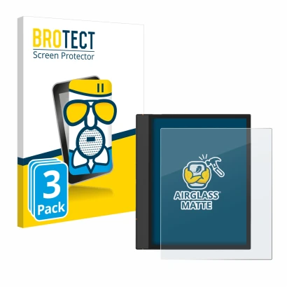 Vorderseite einer Produktverpackung mit dem Markenlogo BROTECT. Daneben ist das Gerät Boox Note Air 4 C mit dem zugehörigen Di