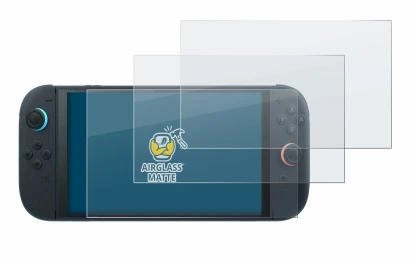 Abbildung des Geräts Nintendo Switch 2 mit einer Vielzahl des Displayschutzes.