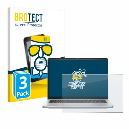 Vorderseite einer Produktverpackung mit dem Markenlogo BROTECT. Daneben ist das Gerät Dell Pro 14 Plus PB14250 mit dem zugehör