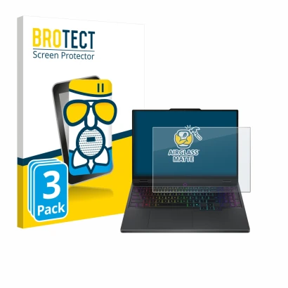 Vorderseite einer Produktverpackung mit dem Markenlogo BROTECT. Daneben ist das Gerät Lenovo Legion 5 15IRX10 83LY mit dem zug