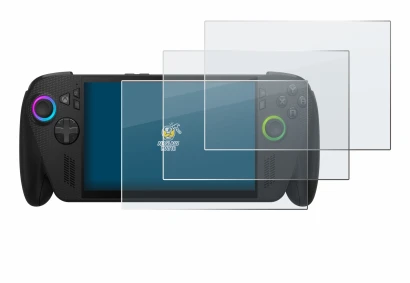 Abbildung des Geräts ASUS ROG Ally X 2025 mit einer Vielzahl des Displayschutzes.