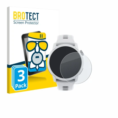 Vorderseite einer Produktverpackung mit dem Markenlogo BROTECT. Daneben ist das Gerät Coros Pace 4 mit dem zugehörigen Display