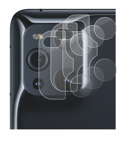 Abbildung des Geräts Oppo Find X3 Pro (NUR Kameraschutz) mit einer Vielzahl des Displayschutzes.