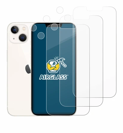 Abbildung des Geräts Apple iPhone 13 (Display+Kamera) mit einer Vielzahl des Displayschutzes.