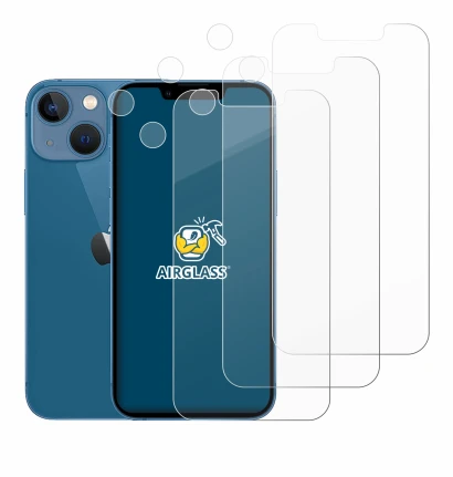 Abbildung des Geräts Apple iPhone 13 mini (Display+Kamera) mit einer Vielzahl des Displayschutzes.