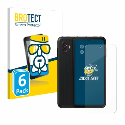 Vorderseite einer Produktverpackung mit dem Markenlogo BROTECT. Daneben ist das Gerät Samsung Galaxy Xcover 6 Pro (Display+Kam