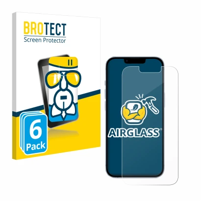 Vorderseite einer Produktverpackung mit dem Markenlogo BROTECT. Daneben ist das Gerät Apple iPhone 14 mit dem zugehörigen Disp