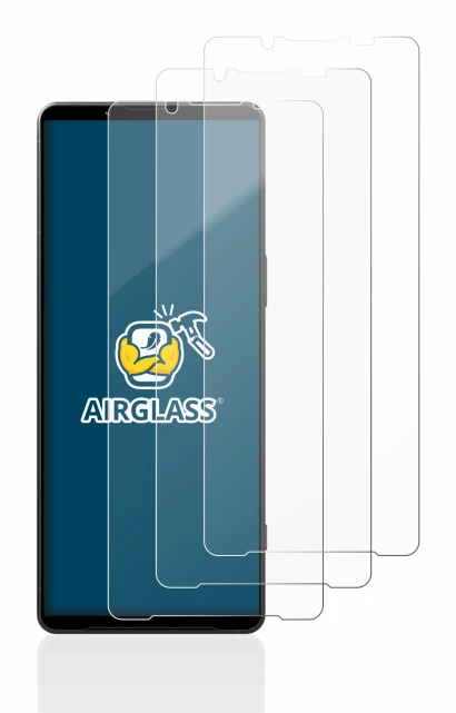 Abbildung des Geräts Sony Xperia 1 V mit einer Vielzahl des Displayschutzes.