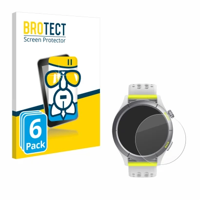 Vorderseite einer Produktverpackung mit dem Markenlogo BROTECT. Daneben ist das Gerät Huami Amazfit Cheetah mit dem zugehörige