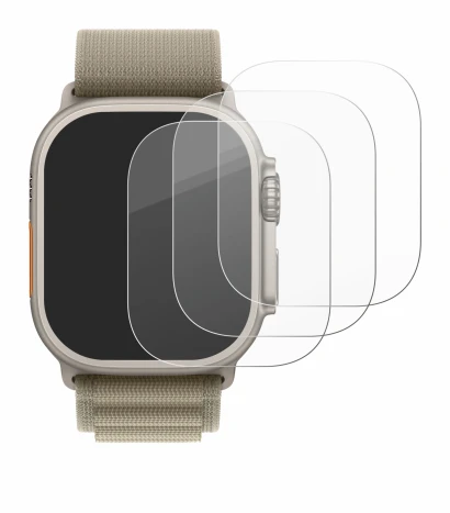 Abbildung des Geräts Apple Watch Ultra 2 (49 mm) mit einer Vielzahl des Displayschutzes.