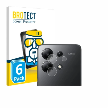 Vorderseite einer Produktverpackung mit dem Markenlogo BROTECT. Daneben ist das Gerät Xiaomi Redmi Note 13 (NUR Kameraschutz) 