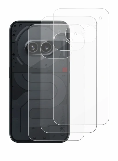 Abbildung des Geräts Nothing Phone (2a) (Rückseite) mit einer Vielzahl des Displayschutzes.