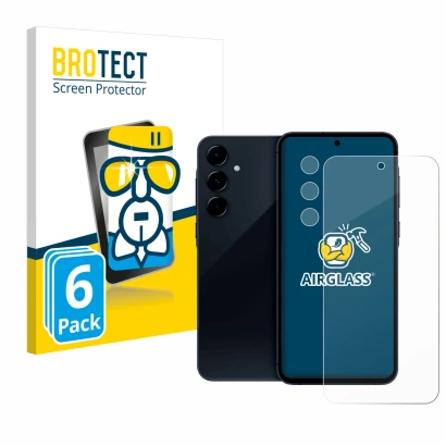Vorderseite einer Produktverpackung mit dem Markenlogo BROTECT. Daneben ist das Gerät Samsung Galaxy A35 5G (Display+Kamera) m