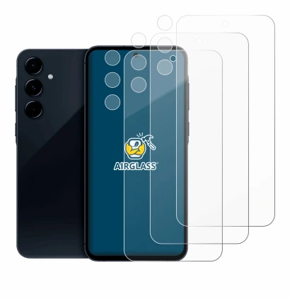 Abbildung des Geräts Samsung Galaxy A35 5G (Display+Kamera) mit einer Vielzahl des Displayschutzes.