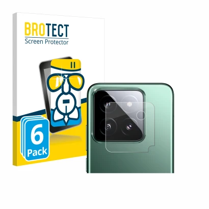 Vorderseite einer Produktverpackung mit dem Markenlogo BROTECT. Daneben ist das Gerät Xiaomi 14 (NUR Kameraschutz) mit dem zug