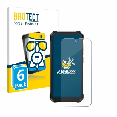 Vorderseite einer Produktverpackung mit dem Markenlogo BROTECT. Daneben ist das Gerät Blackview BV6200 Plus mit dem zugehörige