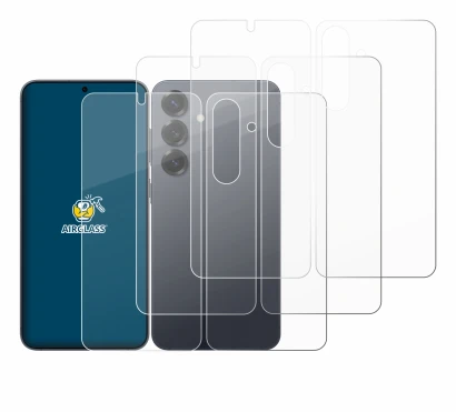 Abbildung des Geräts Samsung Galaxy S25 (Display+Rückseite) mit einer Vielzahl des Displayschutzes.