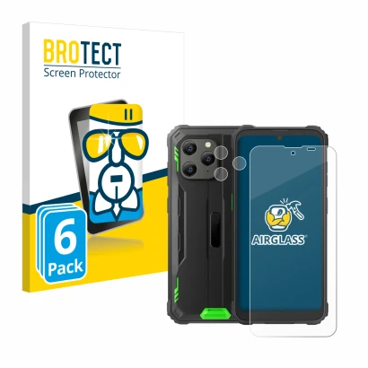 Vorderseite einer Produktverpackung mit dem Markenlogo BROTECT. Daneben ist das Gerät Blackview BV5300 Plus (Display+Kamera) m