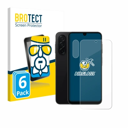 Vorderseite einer Produktverpackung mit dem Markenlogo BROTECT. Daneben ist das Gerät Samsung Galaxy A26 5G (Display+Kamera) m