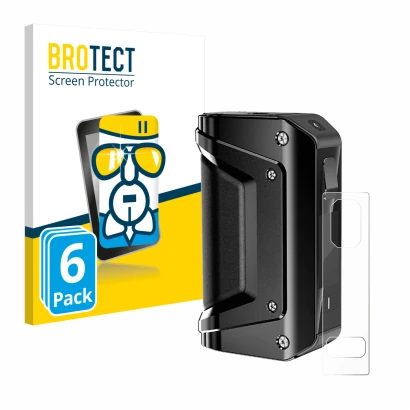 Vorderseite einer Produktverpackung mit dem Markenlogo BROTECT. Daneben ist das Gerät GeekVape Aegis Legend 3 mit dem zugehöri