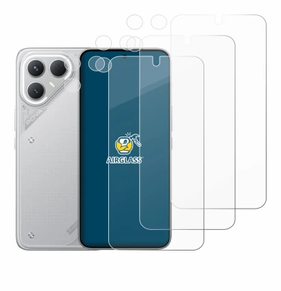 Abbildung des Geräts Tecno Pova 7 Pro (Display+Kamera) mit einer Vielzahl des Displayschutzes.