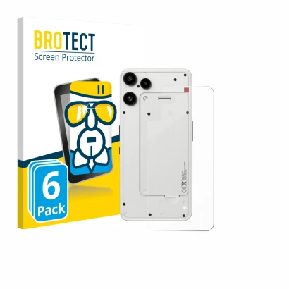 Vorderseite einer Produktverpackung mit dem Markenlogo BROTECT. Daneben ist das Gerät Nothing Phone (3a) Lite (Rückseite) mit 